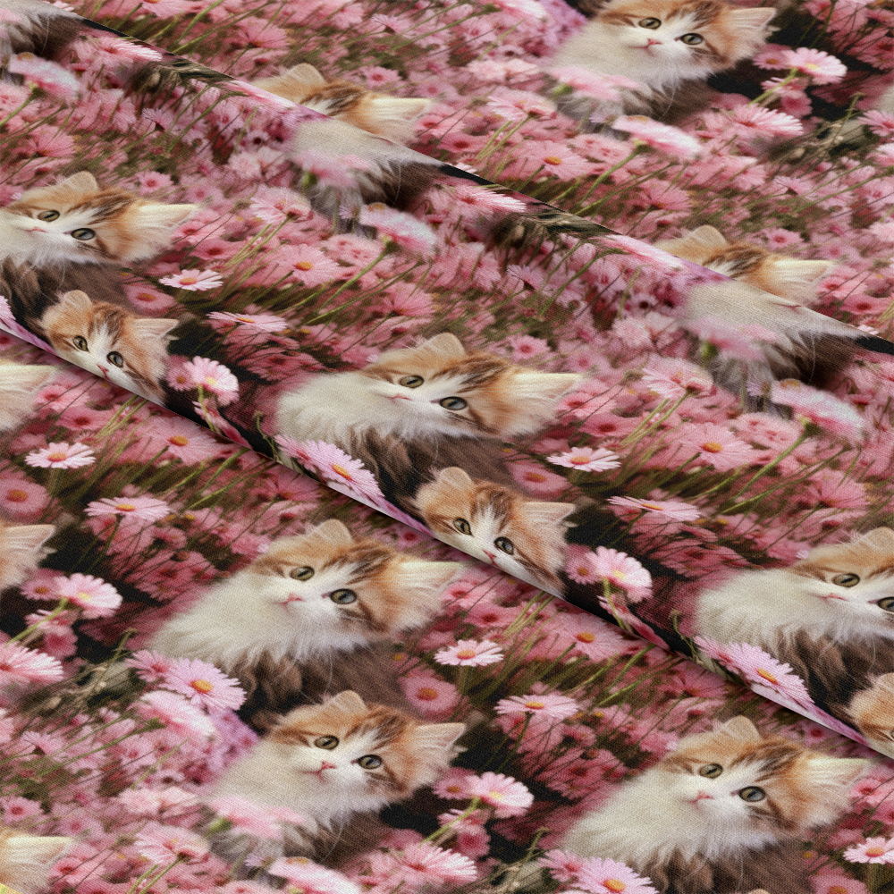 Kittens in Wildflowers Pattern 1 Quilting Cotton Fabric
