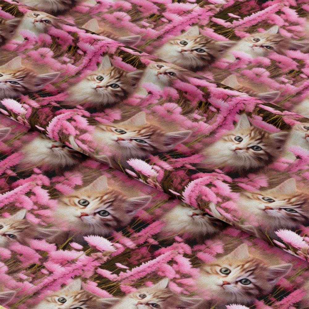 Kittens in Wildflowers Pattern 2 Quilting Cotton Fabric