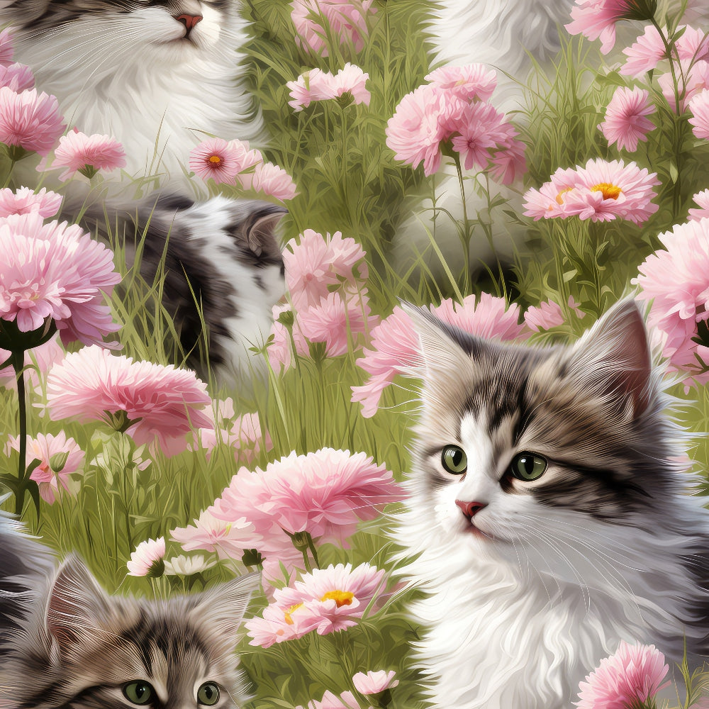 Whiskers and Blossoms Pattern 3 Minky Fabric