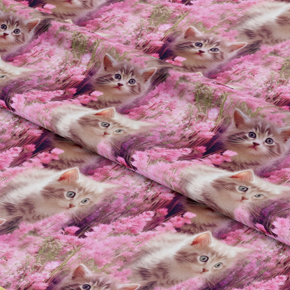 Kittens in Wildflowers Pattern 4 Quilting Cotton Fabric