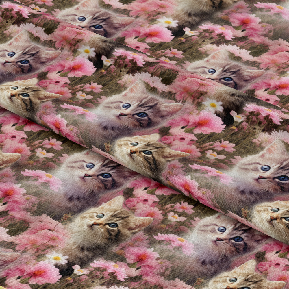 Kittens in Wildflowers Pattern 6 Quilting Cotton Fabric