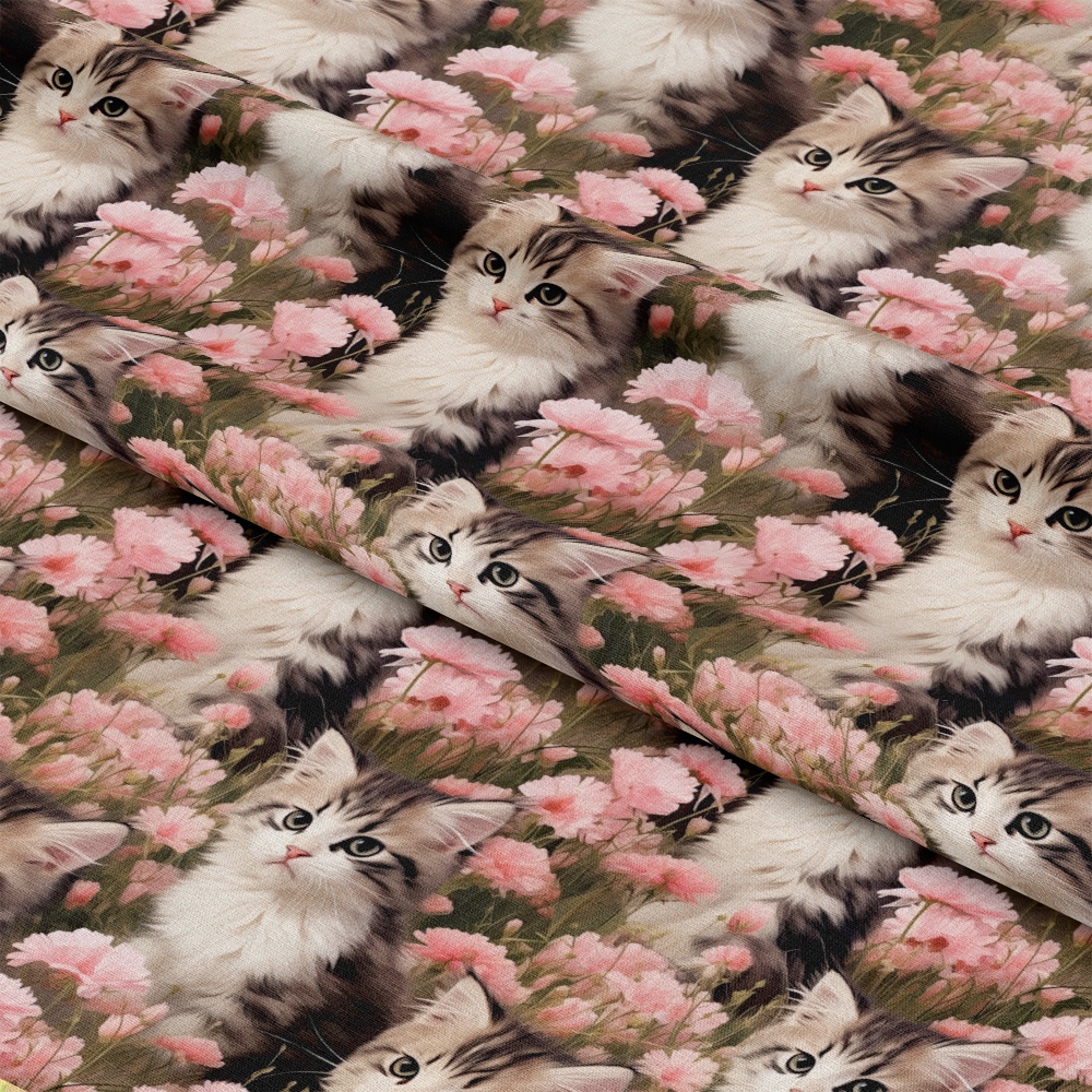 Kittens in Wildflowers Pattern 7 Quilting Cotton Fabric
