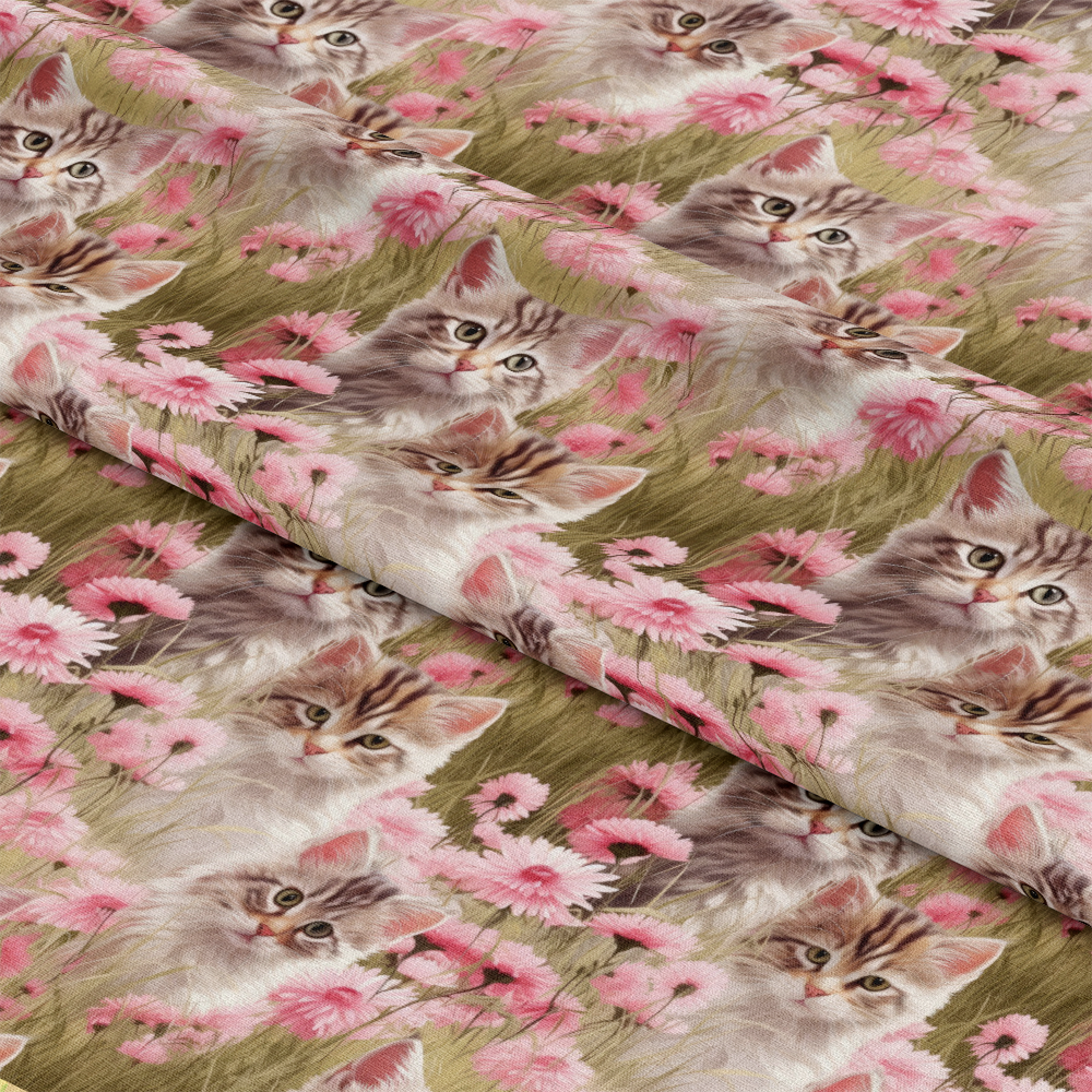 Kittens in Wildflowers Pattern 8 Quilting Cotton Fabric
