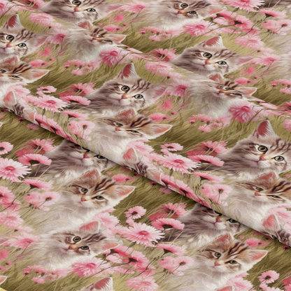 Kittens in Wildflowers Pattern 8 Quilting Cotton Fabric
