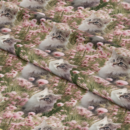 Kittens in Wildflowers Pattern 9 Quilting Cotton Fabric