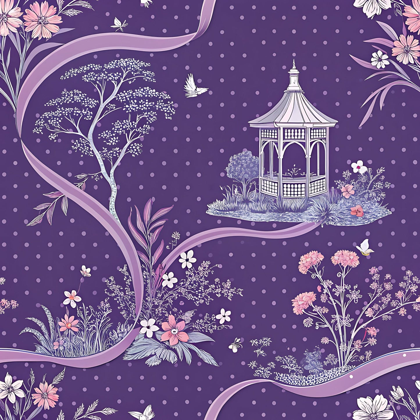 Lavender Cottage Floral Pattern 14 Quilting Cotton Fabric