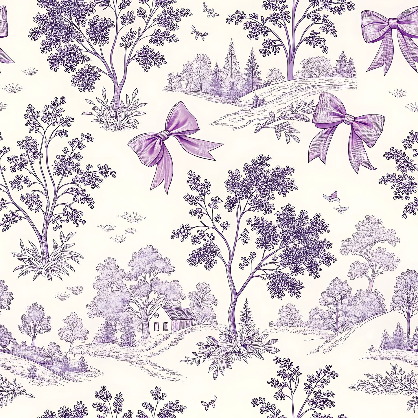 Lavender Cottage Floral Pattern 4 Quilting Cotton Fabric