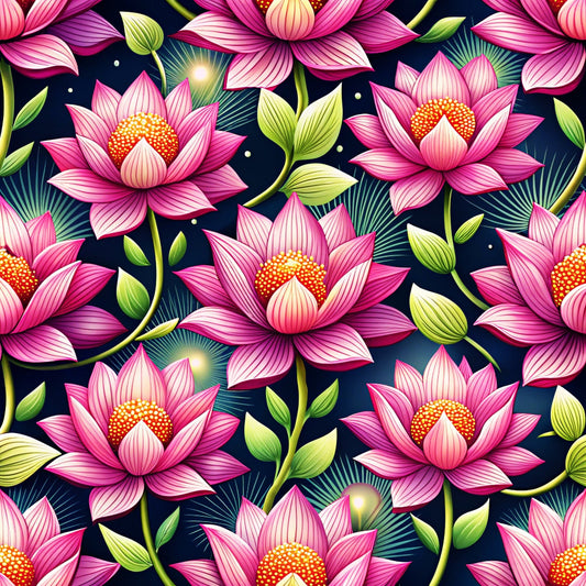 Lotus Flower Watercolor Pattern 1 Quilting Cotton Fabric