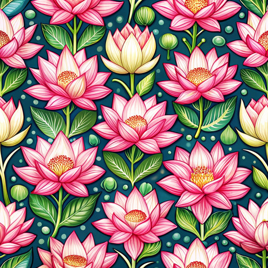 Lotus Flower Watercolor Pattern 2 Quilting Cotton Fabric