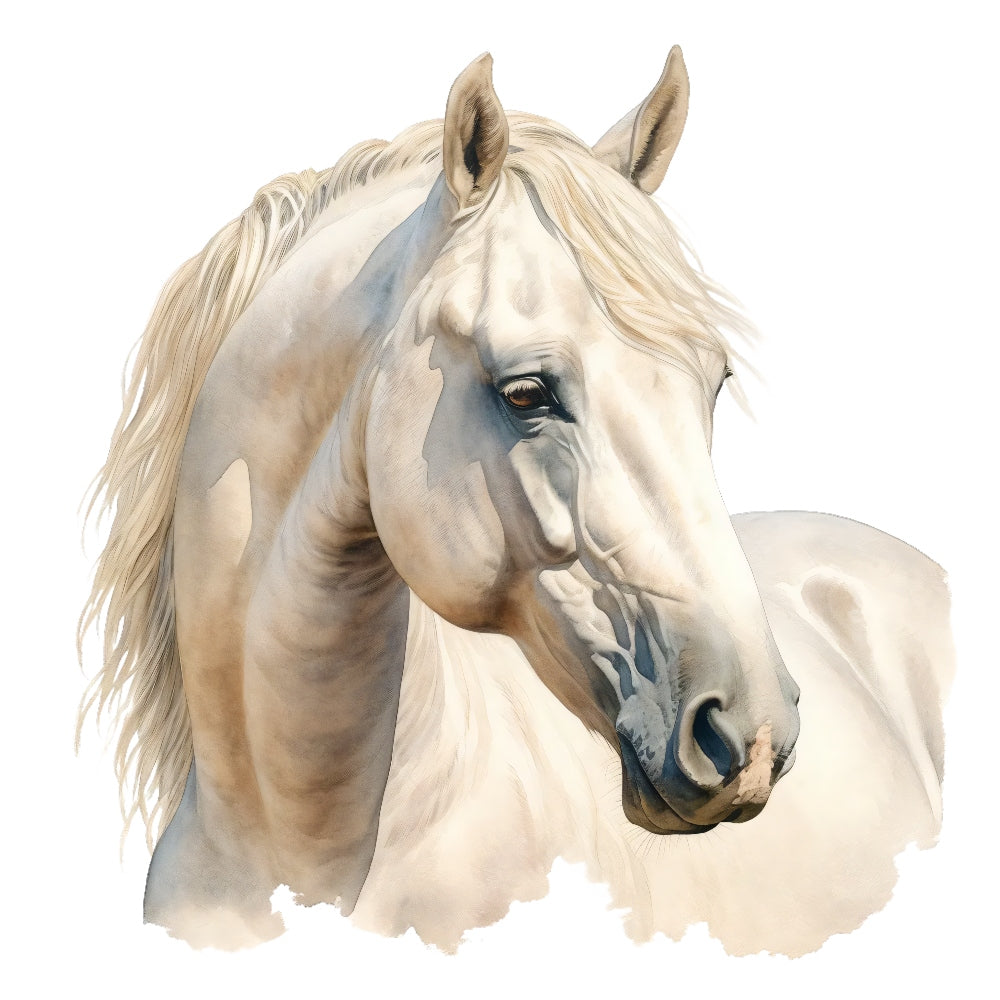 Majestic Horse Fabric Panel 14 featuring a detailed close-up of a white horse head printed on premium quilting cotton.