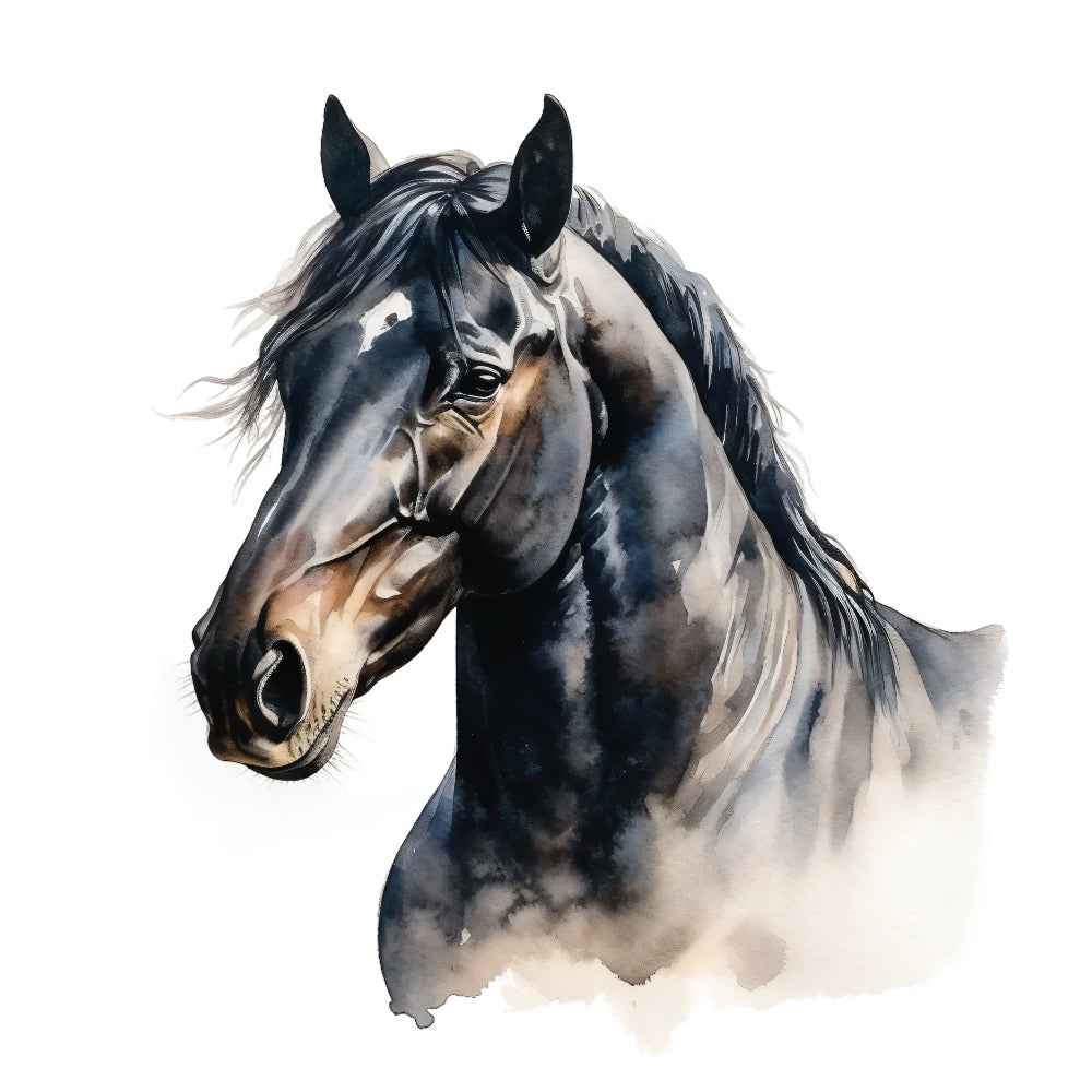 Majestic Horse Fabric Panel 22 features a detailed, lifelike black horse portrait printed on premium quilting cotton.