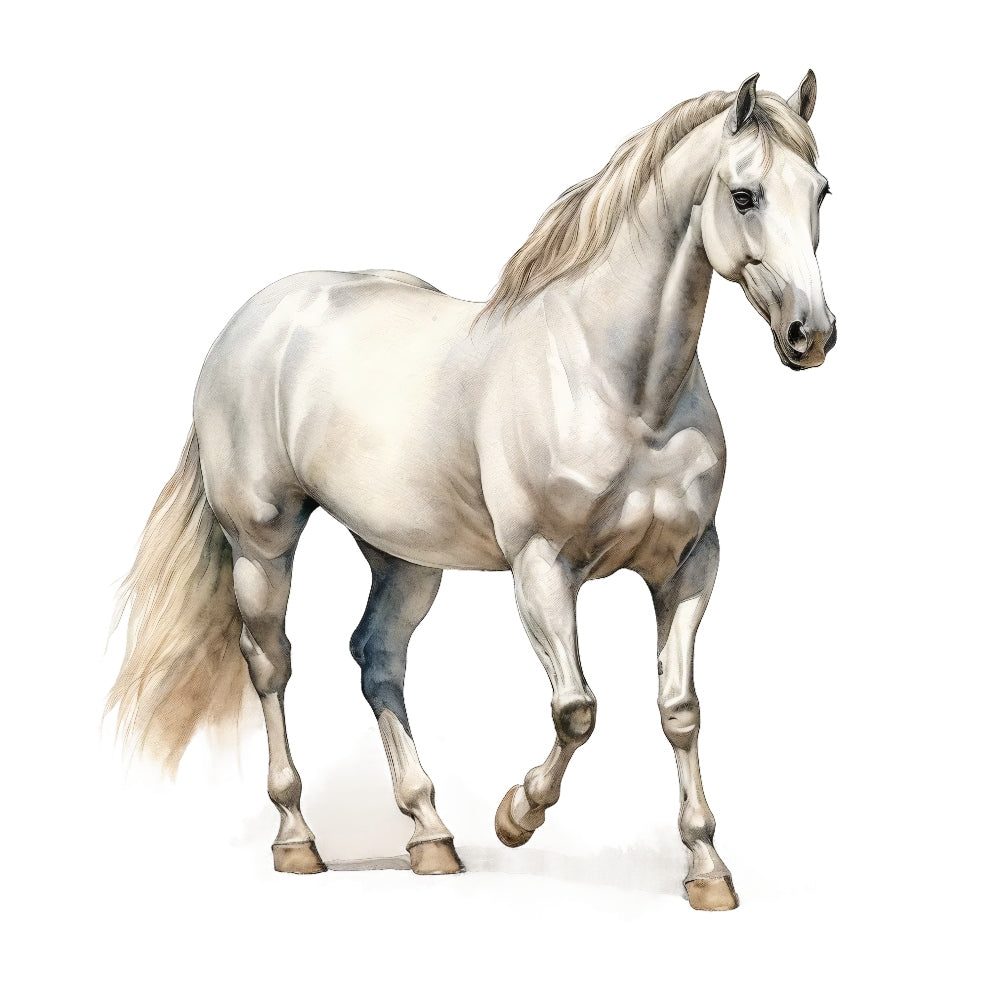 Majestic Horse Fabric Panel 23 featuring a detailed white horse print on premium 100% quilting cotton fabric.