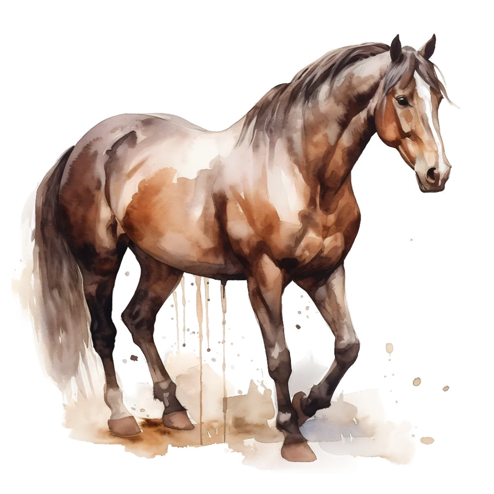 Majestic Horse Fabric Panel 31 features a detailed, artistic watercolor horse design printed on premium quilting cotton.