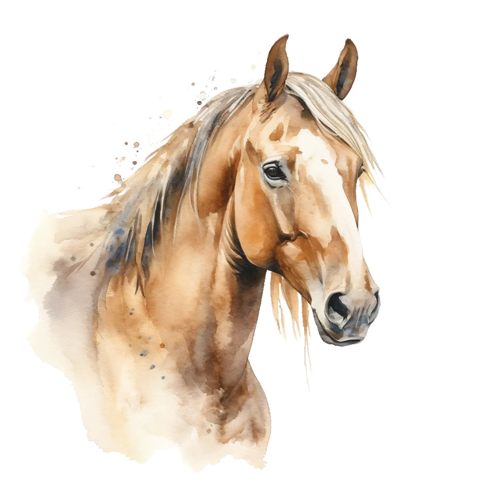 Majestic Horse Fabric Panel 5 features a detailed watercolor horse portrait printed on premium quilting cotton fabric.