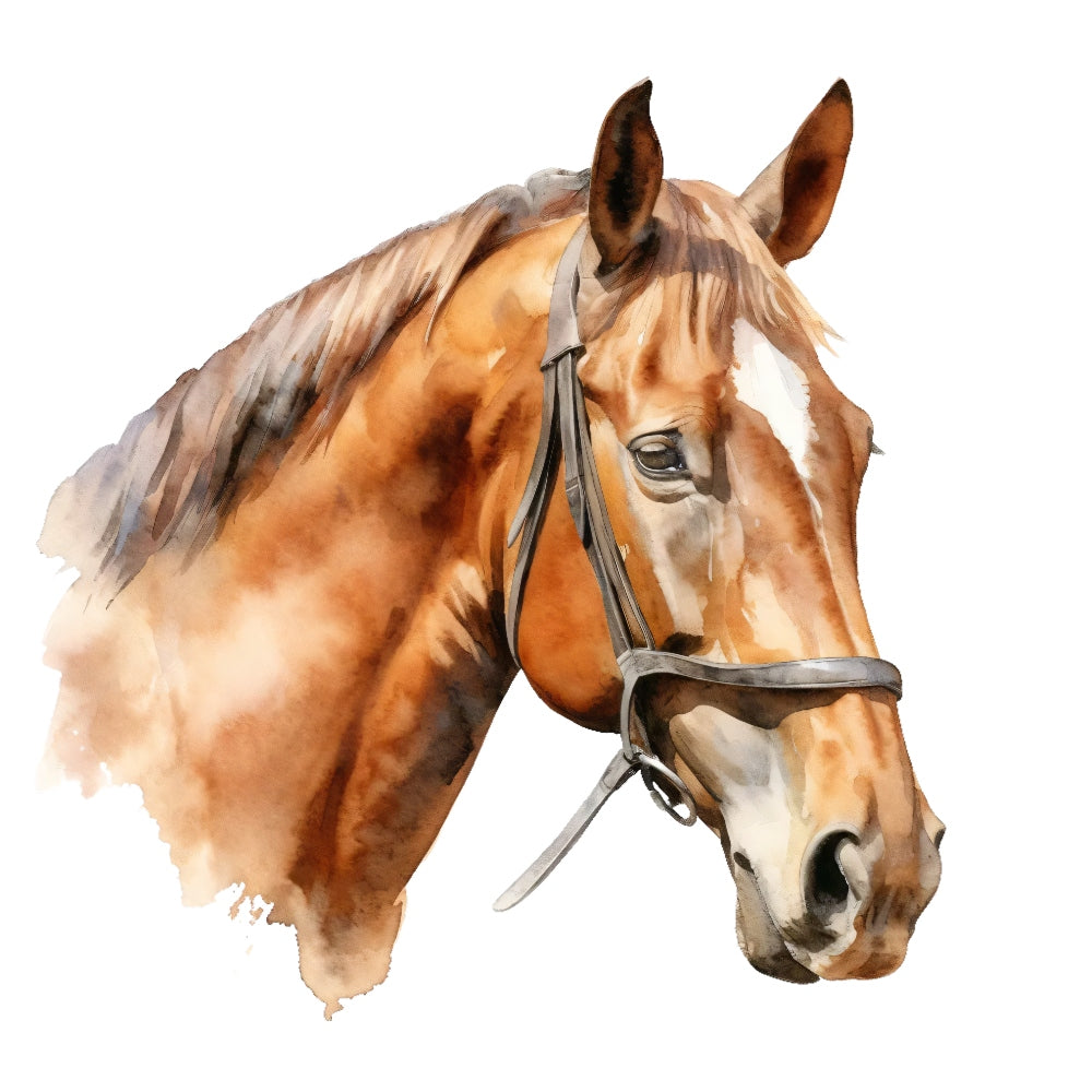 Majestic Horse Fabric Panel 9 features a detailed watercolor horse head printed on premium quilting cotton.