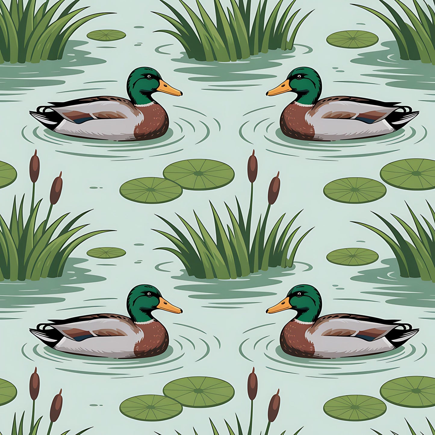 Mallard in the Pond Pattern 1 Quilting Cotton Fabric