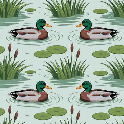 Mallard in the Pond Pattern 1 Quilting Cotton Fabric