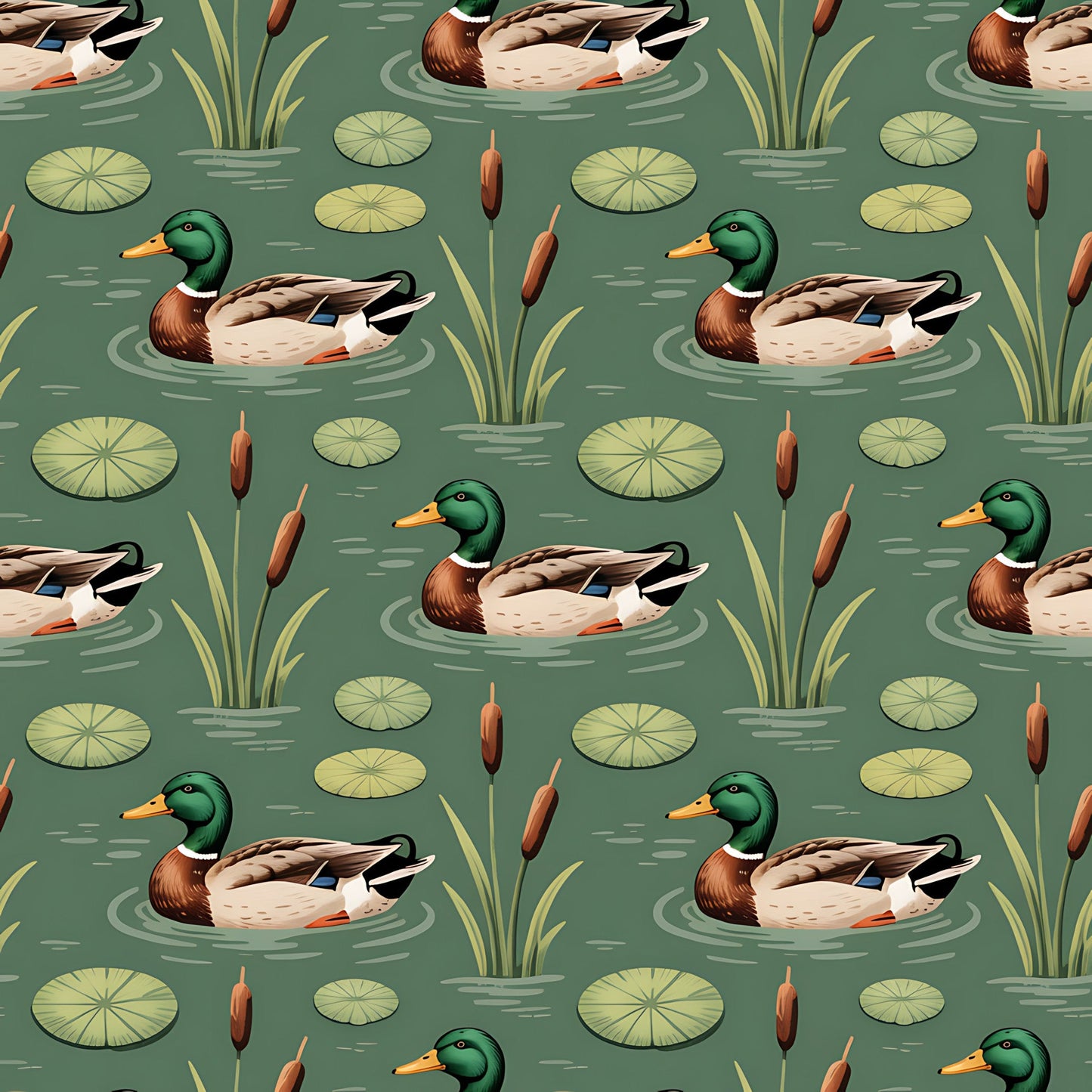 Mallard in the Pond Pattern 16 Quilting Cotton Fabric