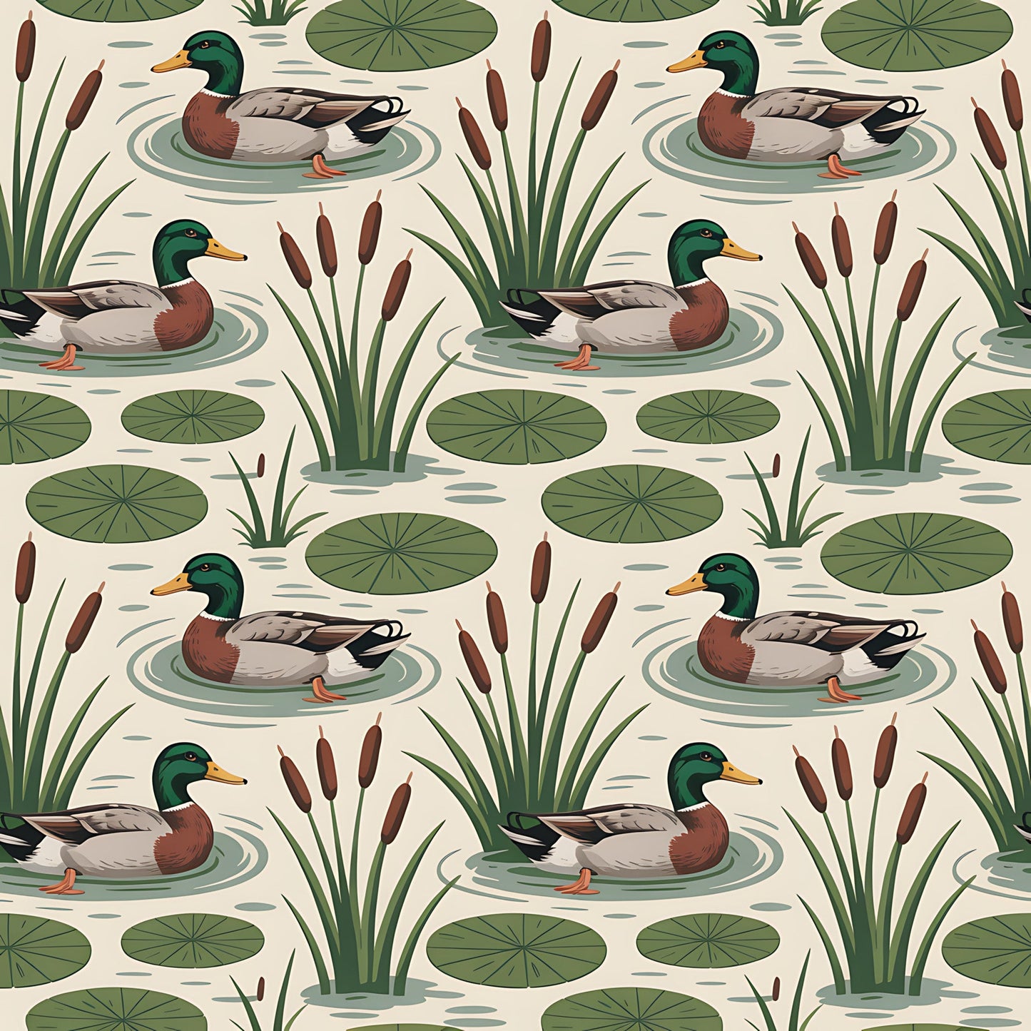 Mallard in the Pond Pattern 17 Quilting Cotton Fabric