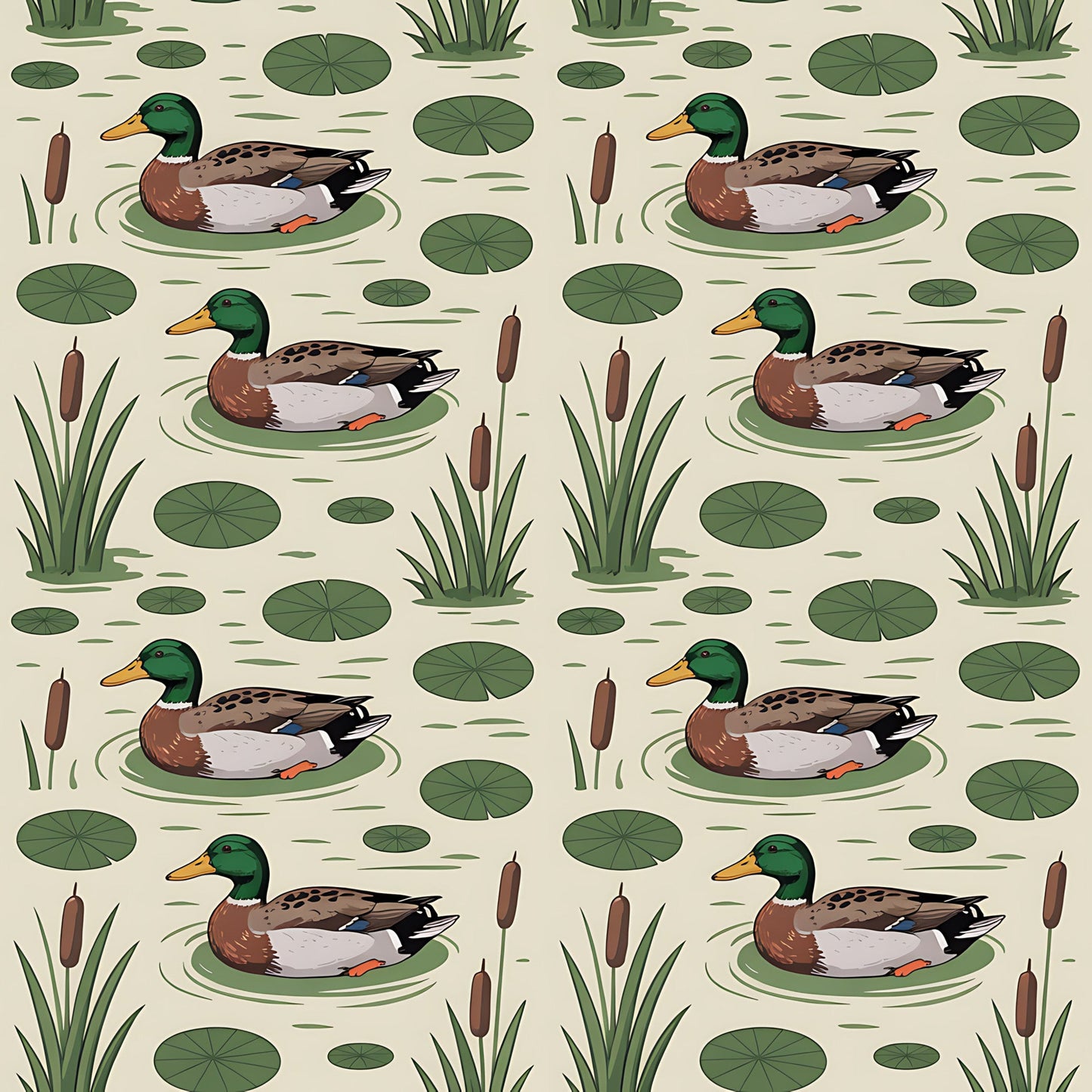 Mallard in the Pond Pattern 18 Quilting Cotton Fabric