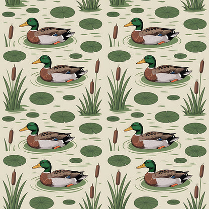 Mallard in the Pond Pattern 18 Quilting Cotton Fabric