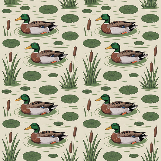 Mallard in the Pond Pattern 18 Quilting Cotton Fabric