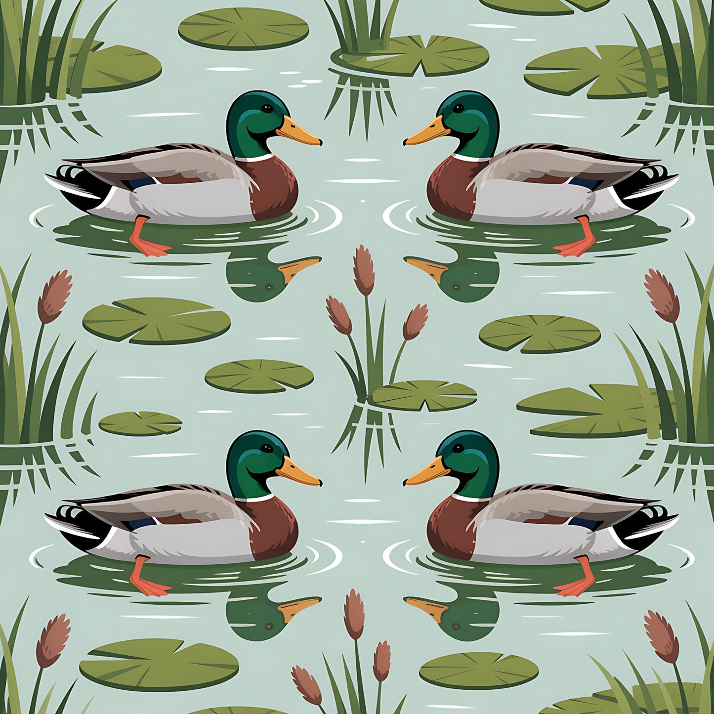 Mallard in the Pond Pattern 23 Quilting Cotton Fabric