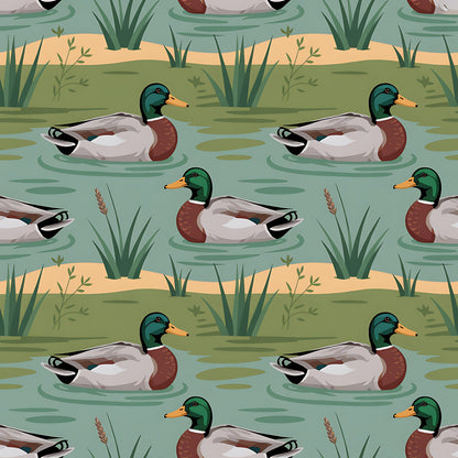 Mallard in the Pond Pattern 8 Quilting Cotton Fabric
