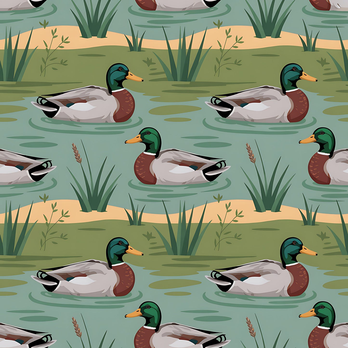 Mallard in the Pond Pattern 8 Quilting Cotton Fabric