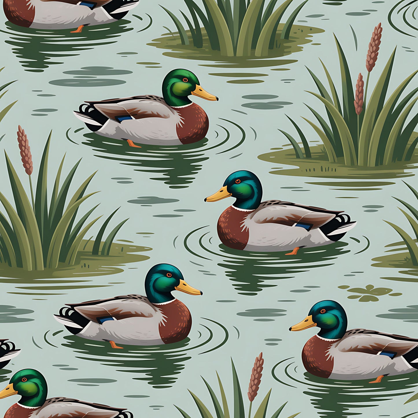 Mallard in the Pond Pattern 9 Quilting Cotton Fabric