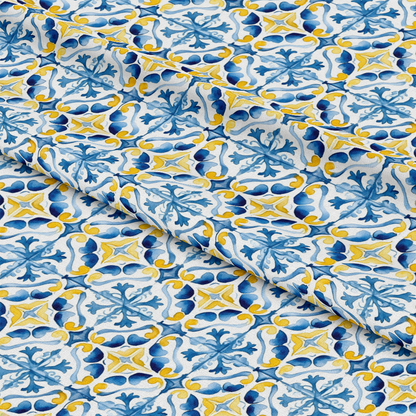 Mediterranean Lemon Azure Pattern 15 Quilting Cotton Fabric
