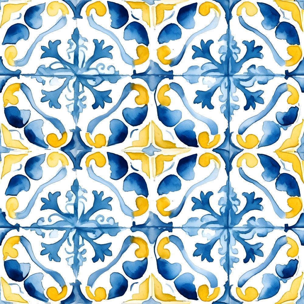 Mediterranean Lemon Azure Pattern 15 Quilting Cotton Fabric