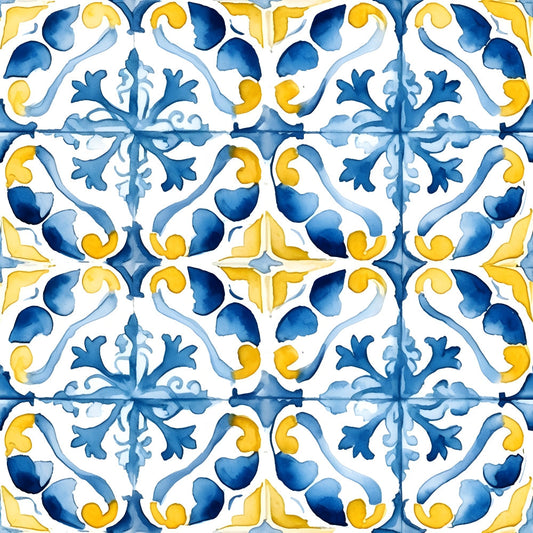 Mediterranean Lemon Azure Pattern 15 Quilting Cotton Fabric