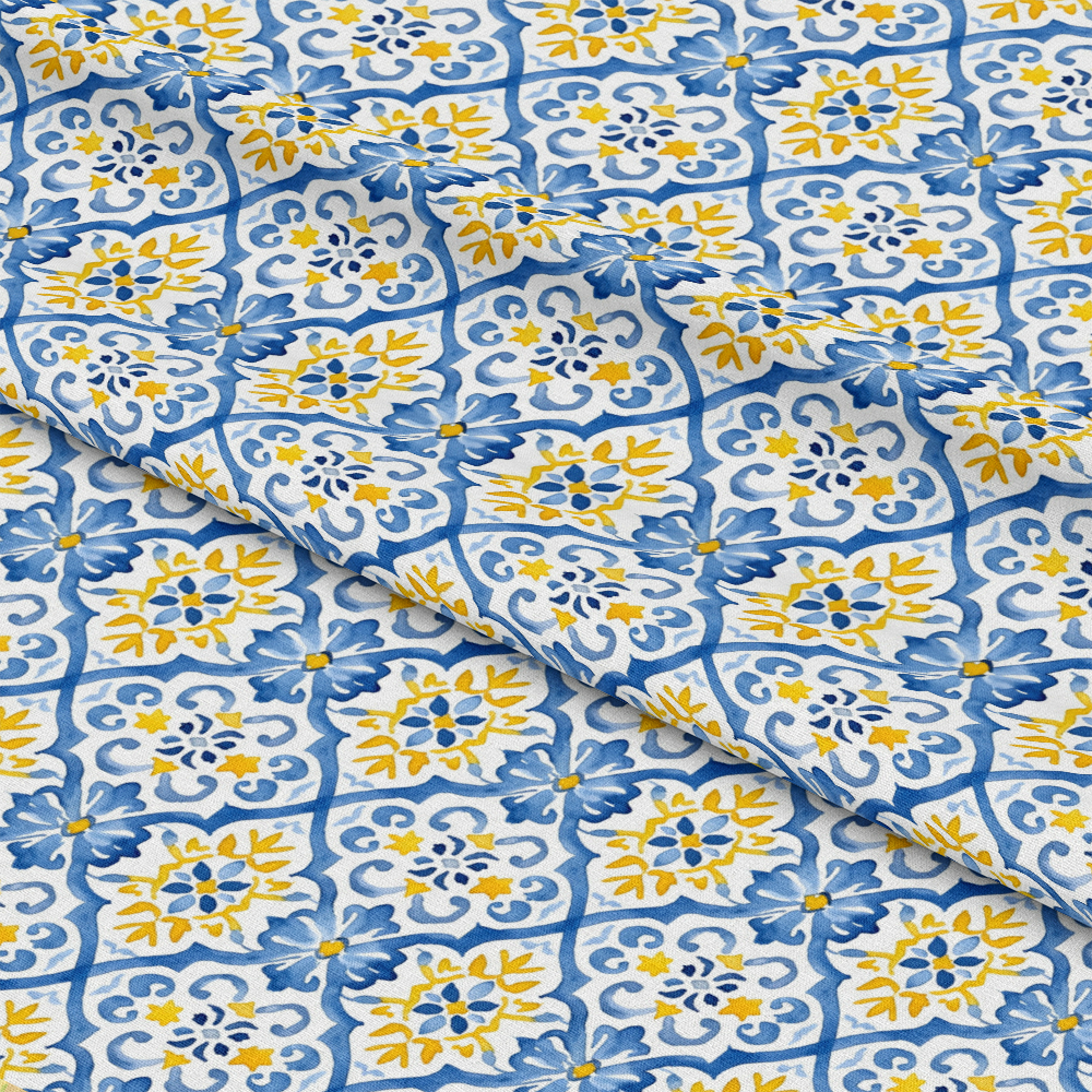 Mediterranean Lemon Azure Pattern 16 Quilting Cotton Fabric