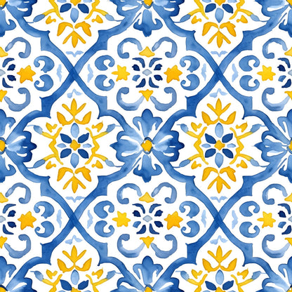 Mediterranean Lemon Azure Pattern 16 Quilting Cotton Fabric