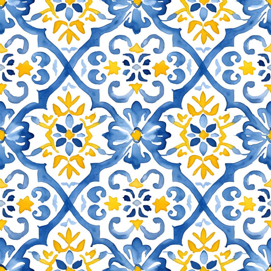 Mediterranean Lemon Azure Pattern 16 Quilting Cotton Fabric