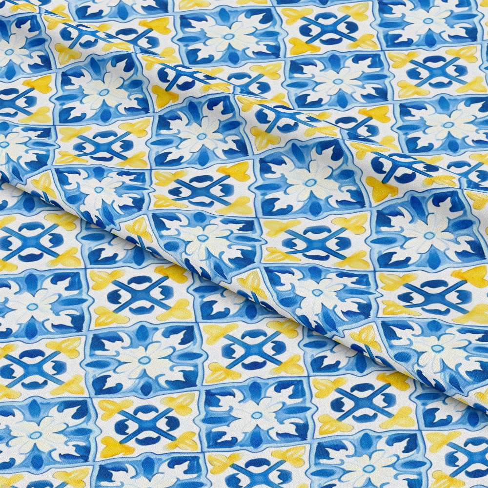 Mediterranean Lemon Azure Pattern 17 Quilting Cotton Fabric