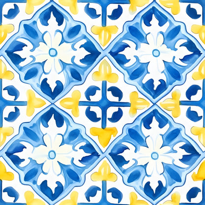 Mediterranean Lemon Azure Pattern 17 Quilting Cotton Fabric