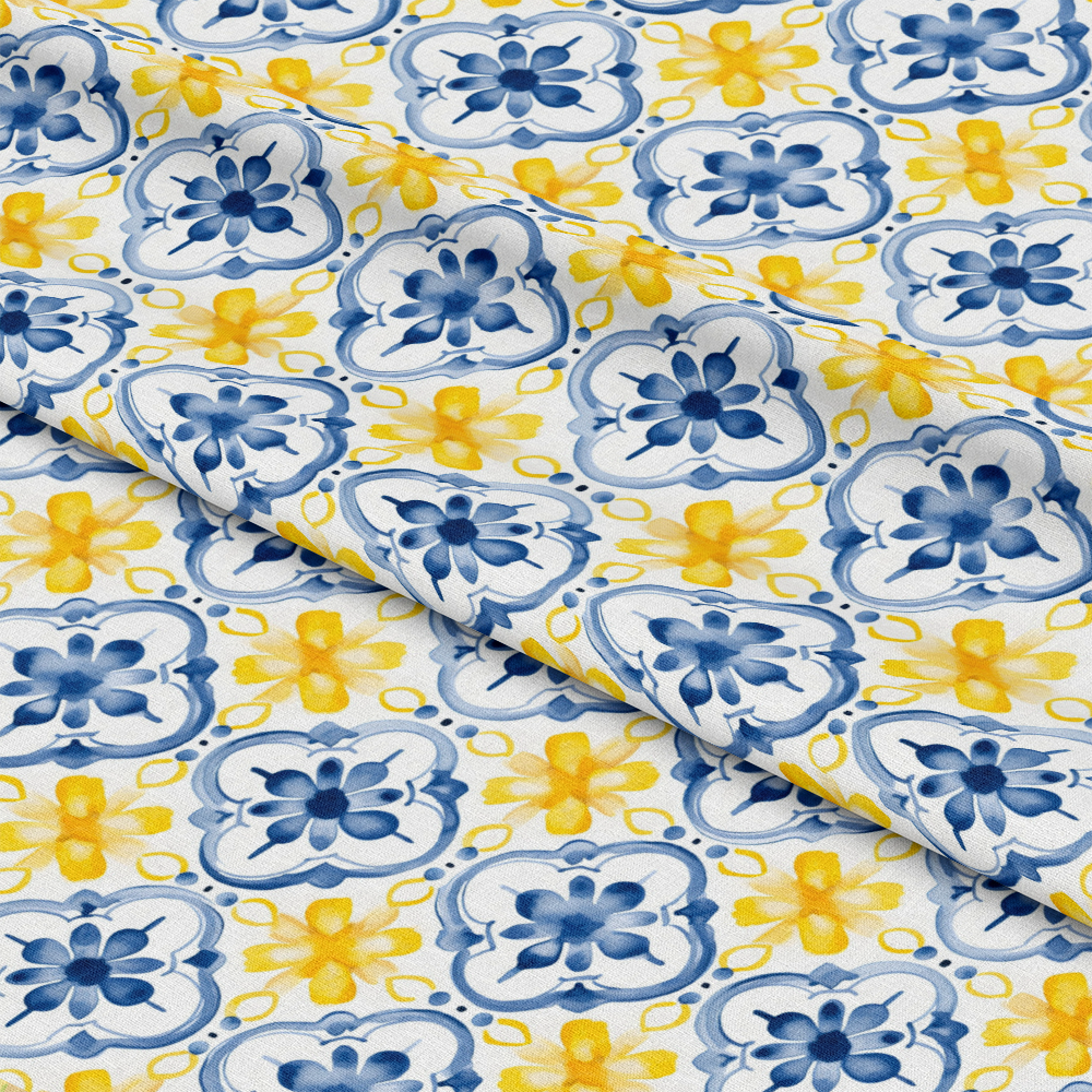 Mediterranean Lemon Azure Pattern 18 Quilting Cotton Fabric