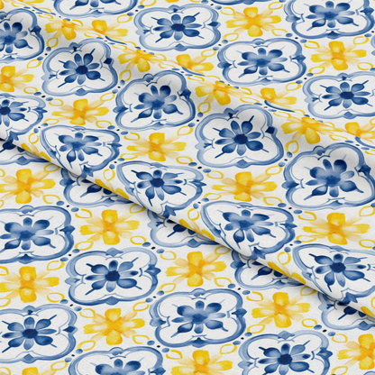 Mediterranean Lemon Azure Pattern 18 Quilting Cotton Fabric
