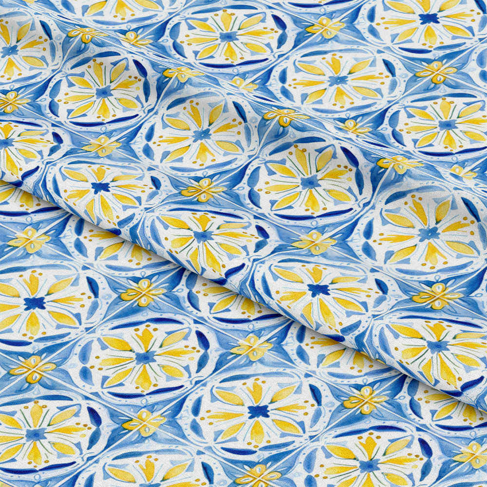 Mediterranean Lemon Azure Pattern 19 Quilting Cotton Fabric