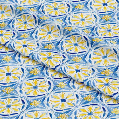 Mediterranean Lemon Azure Pattern 19 Quilting Cotton Fabric
