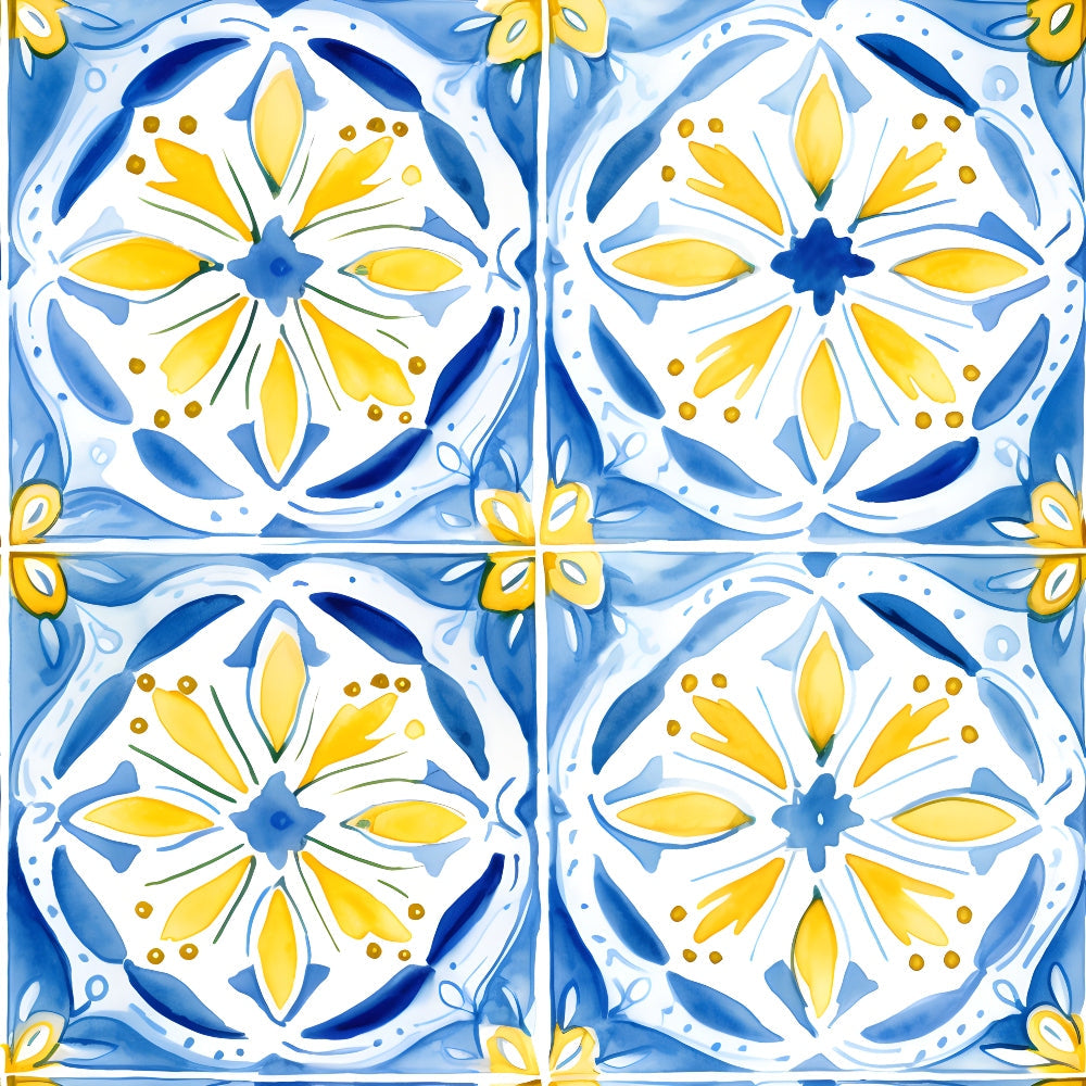 Mediterranean Lemon Azure Pattern 19 Quilting Cotton Fabric