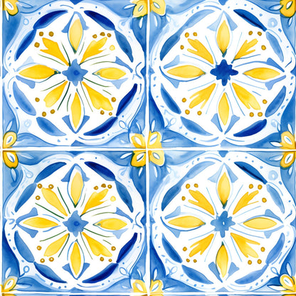 Mediterranean Lemon Azure Pattern 19 Quilting Cotton Fabric