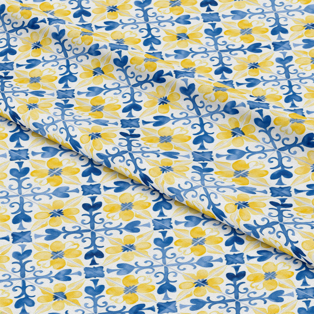 Mediterranean Lemon Azure Pattern 1 Quilting Cotton Fabric