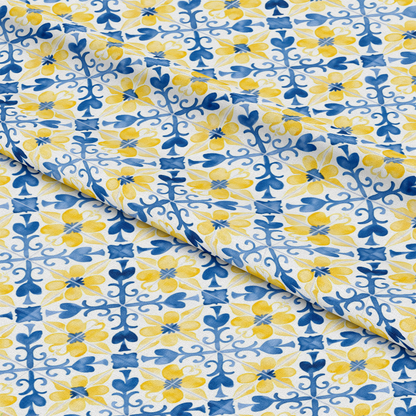 Mediterranean Lemon Azure Pattern 1 Quilting Cotton Fabric