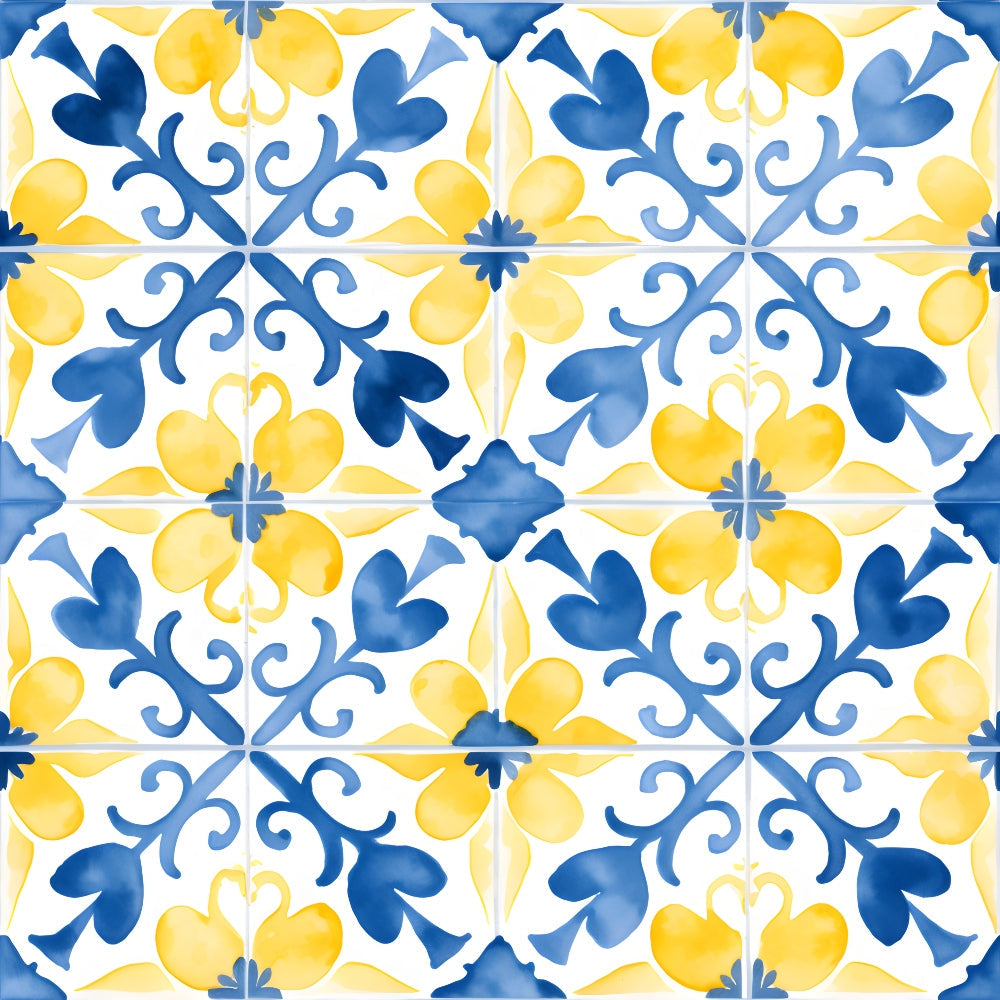 Mediterranean Lemon Azure Pattern 1 Quilting Cotton Fabric