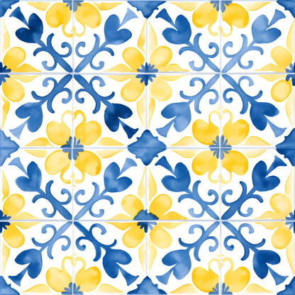 Mediterranean Lemon Azure Pattern 1 Quilting Cotton Fabric