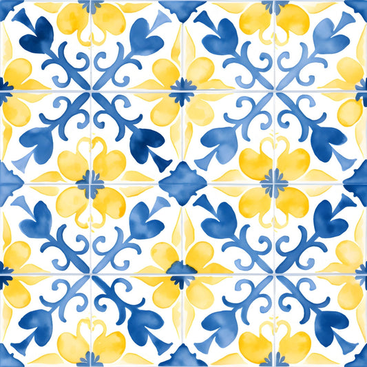 Mediterranean Lemon Azure Pattern 1 Quilting Cotton Fabric
