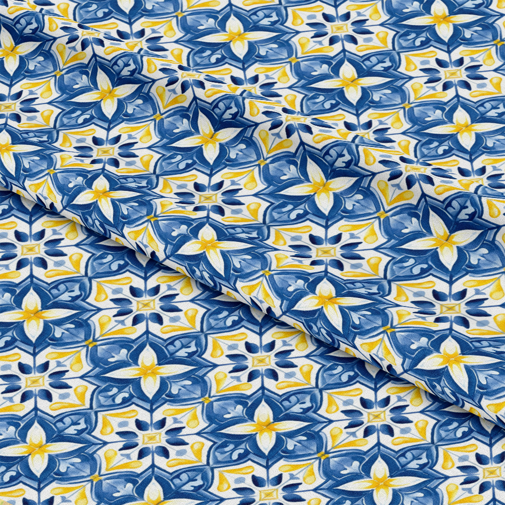 Mediterranean Lemon Azure Pattern 20 Quilting Cotton Fabric